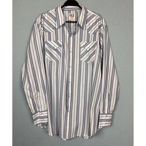 Ely Cattleman Shirt Mens 2XLT Tall Blue White Western Pearl Snap Classic